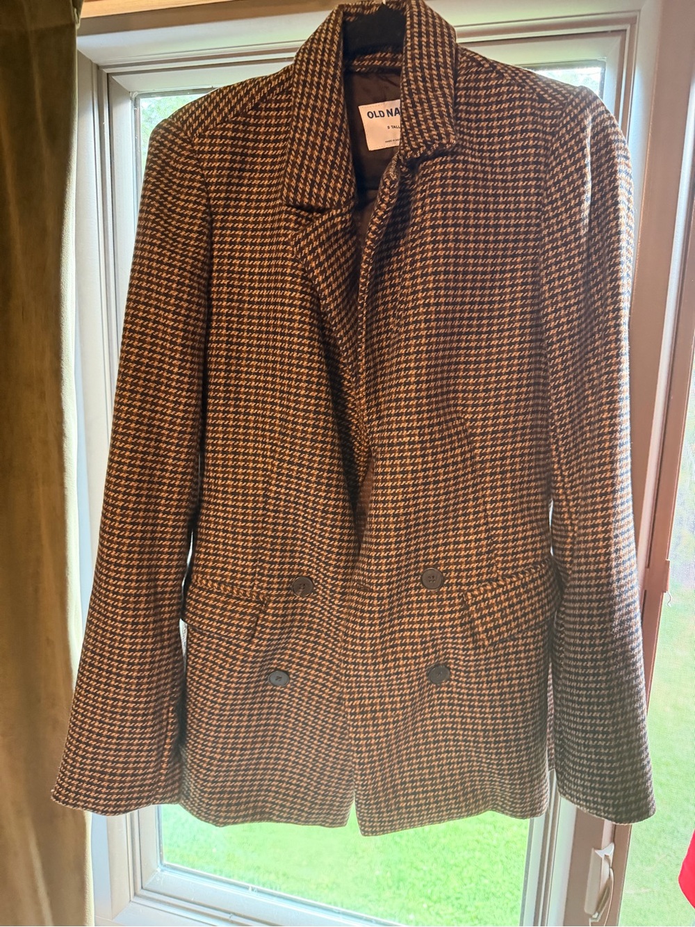 Old Navy Brown & Cream Houndstooth Double-Breasted Blazer